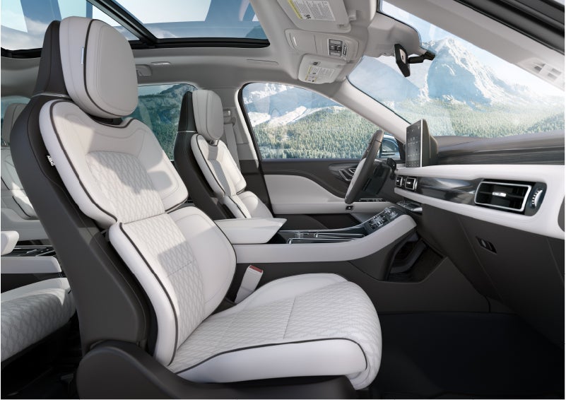 The interior of a Lincoln Aviator® Black Label model is shown in the Chalet theme | McLarty Daniel Lincoln in Bentonville AR