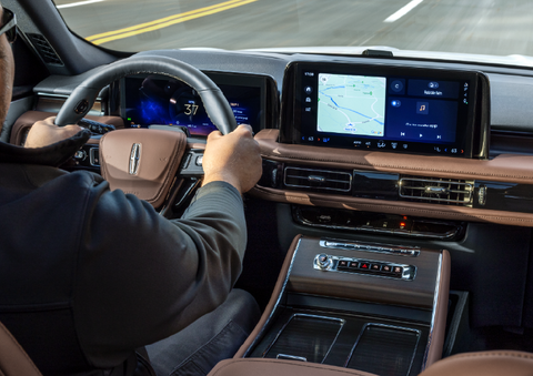 A person is driving a 2025 Lincoln Aviator® SUV from inside the cabin. | McLarty Daniel Lincoln in Bentonville AR