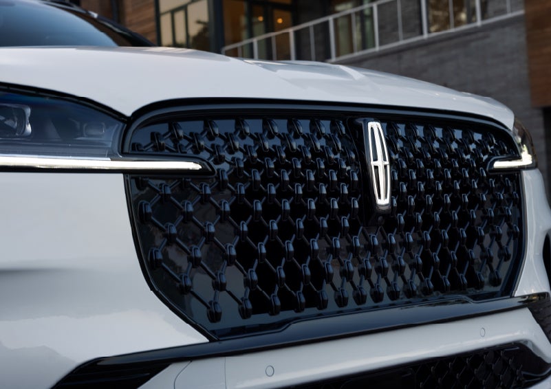 The front grille of a 2026 Lincoln Aviator® SUV is shown. | McLarty Daniel Lincoln in Bentonville AR